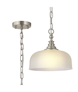 Prismo Flush-Single Pendant, 1 Light Adjustable E27, Satin Nickel-Frosted Glass