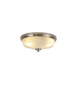 Prismo 2 Light E27 Flush Ceiling Light, Satin Nickel-Frosted Glass