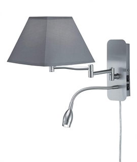 Hotel Style Retractable LED Arm & Shade Bedside Wall Light 