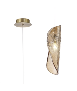 Ribeiro Pendant 2m, 1 x G9, Brass-Polished Chrome & Cognac Glass