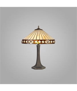 Rossi 2 Light Octagonal Table Lamp E27 With 40cm Tiffany Shade, Amber-Cream-Crystal-Aged Antique Brass