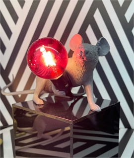 Grey Mouse Table Lamp with LED Lamp - Crouching