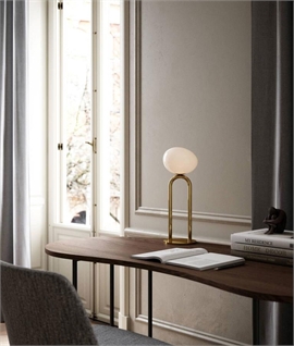 Stunning Table Lamp in Brass with Glossy Opal Glass Shade