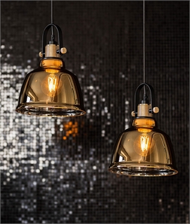 Gold Mirrored Industrial Style Glass Pendant 