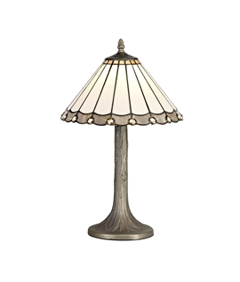 Solana 1 Light Tree Like Table Lamp E27 With 30cm Tiffany Shade, Grey-Cream-Crystal-Aged Antique Brass