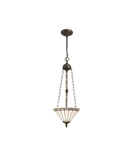 Solana 3 Light Uplighter Pendant E27 With 30cm Tiffany Shade, Grey-Cream-Crystal-Aged Antique Brass