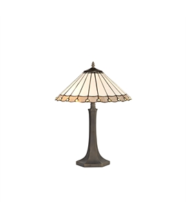 Solana 2 Light Octagonal Table Lamp E27 With 40cm Tiffany Shade, Grey-Cream-Crystal-Aged Antique Brass