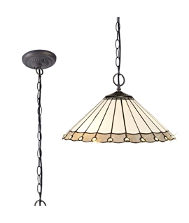 Solana 2 Light Downlighter Pendant E27 With 40cm Tiffany Shade, Grey-Cream-Crystal-Aged Antique Brass