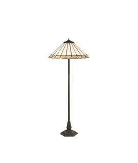 Solana 2 Light Octagonal Floor Lamp E27 With 40cm Tiffany Shade, Grey-Cream-Crystal-Aged Antique Brass