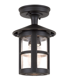 Black and Clear Glass Flush Mounted Traditional Lantern