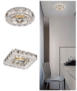 Chrome & Crystal Elegance GU10 Downlight - Cut Glass Crystals for Dining Rooms & Bedrooms