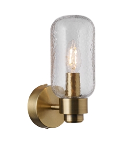 Brass Bathroom Wall Light with Textured Glass Shade
