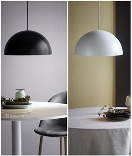 Metal Dome Light Pendant - Two Sizes and Black or White