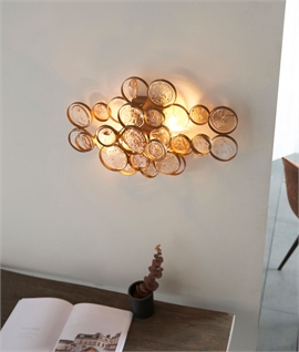 Wide Decorative Glass and Gold Finish Wall Light