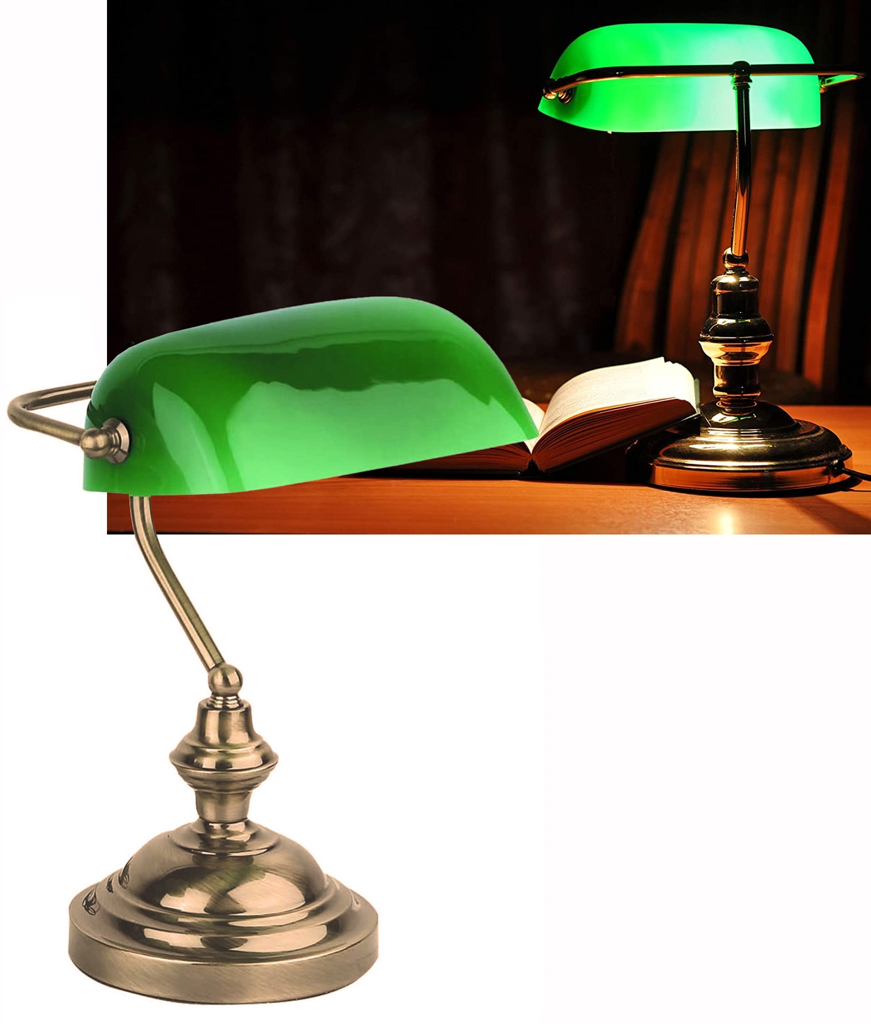 Bankers Lamp Traditional Style in Old Gold with Green Shade