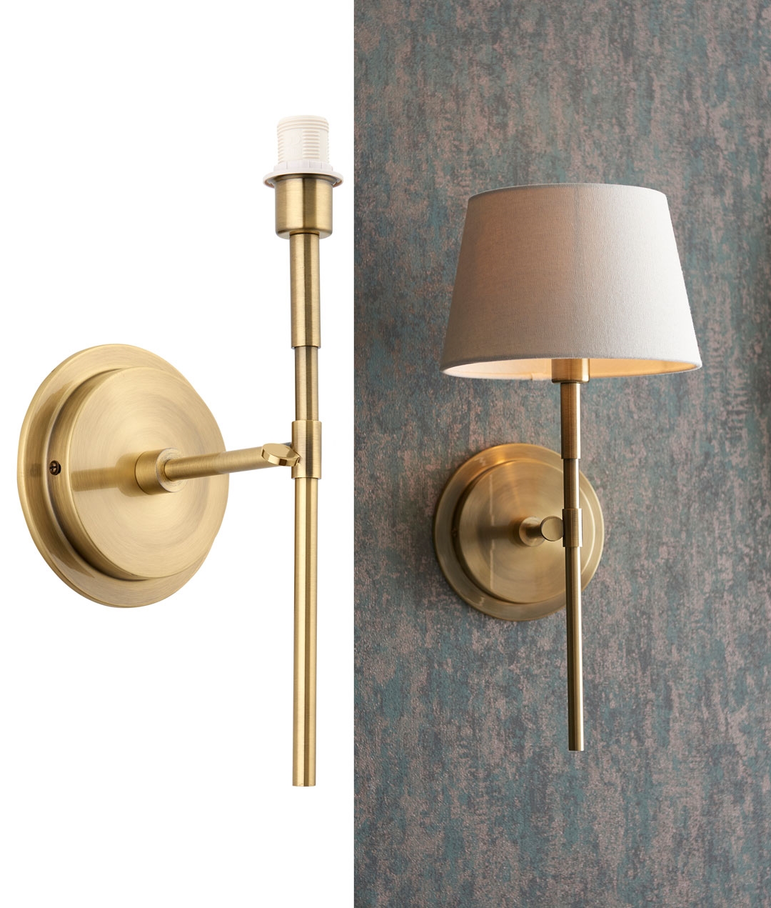 Antique Brass Slim Wall Light with Adjustable Stem and Optional Shade