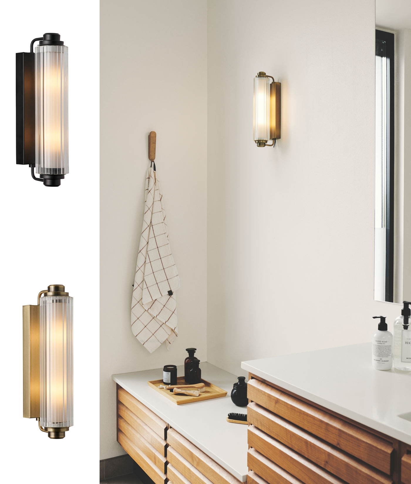 Ip44 Bathroom Wall Light In Art Deco Style Ribbed Glass Shade 2 Options