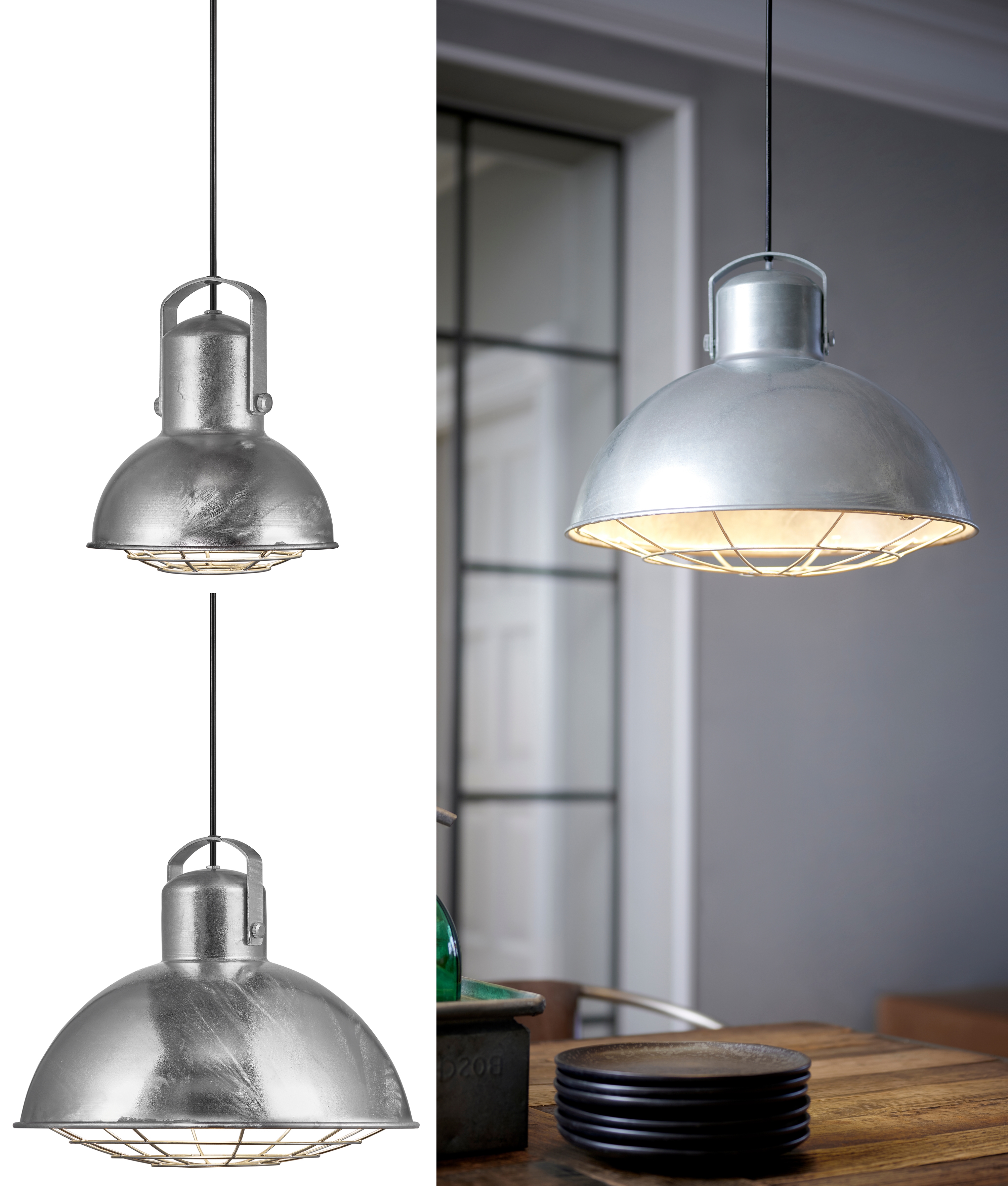 Galvanised Industrial Style Pendant - 2 Sizes 210mm Galvanised Industrial Style Pendant