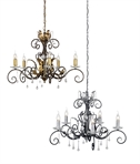 5 Light Elegant Rococo Style Chandeliers - Crystal Adorned