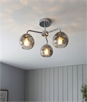 Triple Lamp Semi Flush Ceiling Light With Dimpled Shades