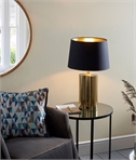 Compact Sofa Table Light with Gold Base and Black Cotton Shade