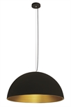 Black-Brass E27 20W Aluminium Bowl Shade pendant with 160cm supension, IP20.