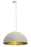 White-Brass E27 20W Aluminium Bowl Shade pendant with 160cm supension, IP20.
