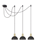 Brushed Brass 3x10W E27 pendant with black shade.