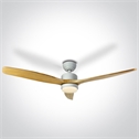 White Rod mounted ceiling fan complete with light wood blades.